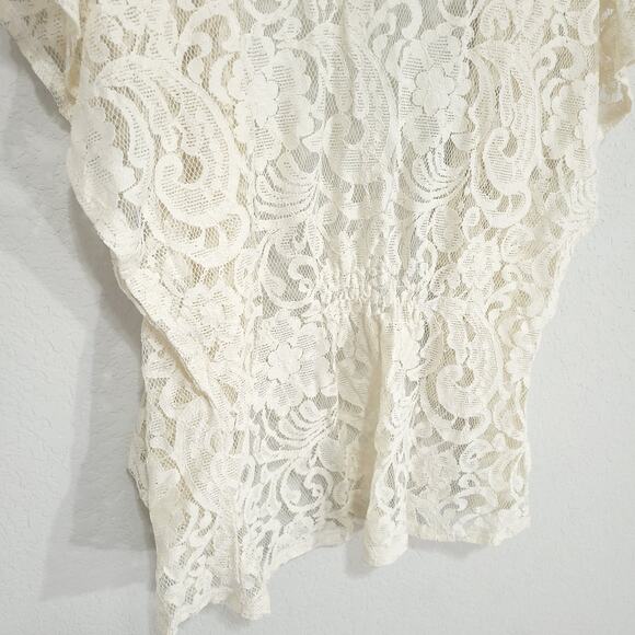 Maurices Lace Cardigan Womens Size Small Cream Floral Sheer Cottage Fairy Boho - Picture 12 of 12